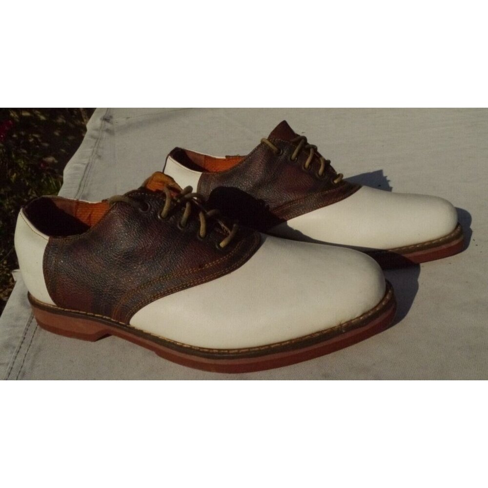 Polo Ralph Lauren Golf Shoes White Leather Green Tartan Plaid Saddle 6.5 LikeNew
